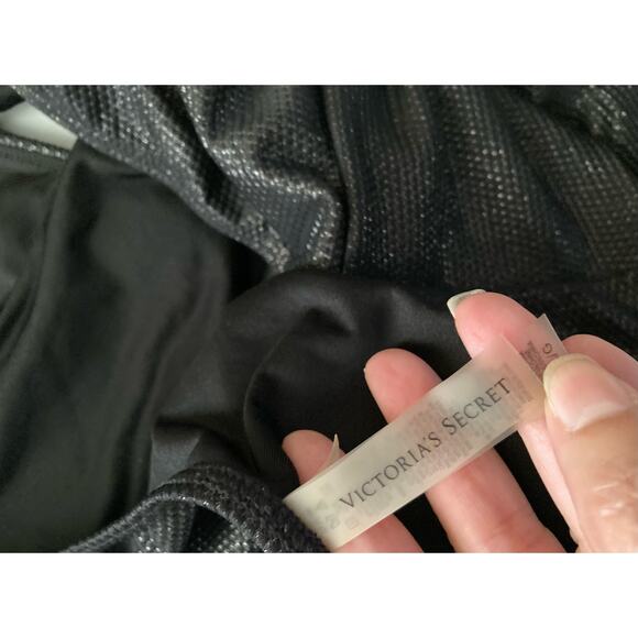 Victoria's Secret Women's Swimsuit Size L Black Glitter Deep V NWOT - Picture 5 of 6